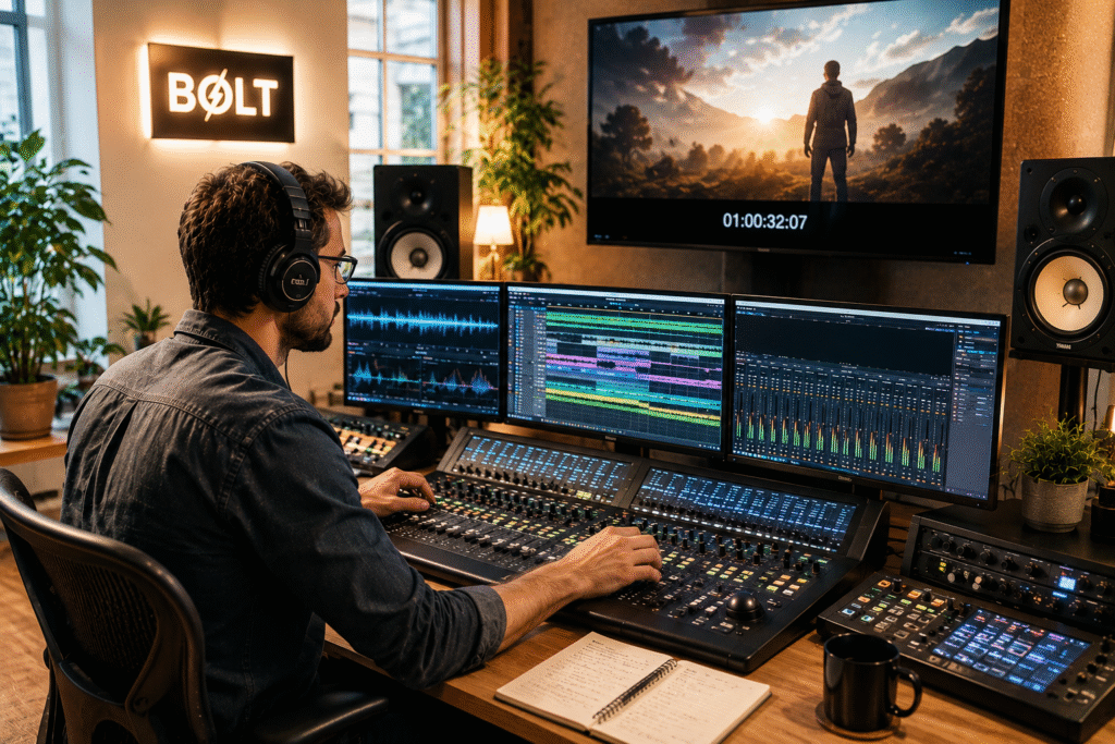 Focused audio editing in a modern studio