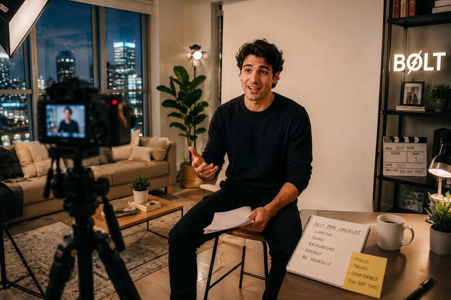 Cozy home studio self-tape setup