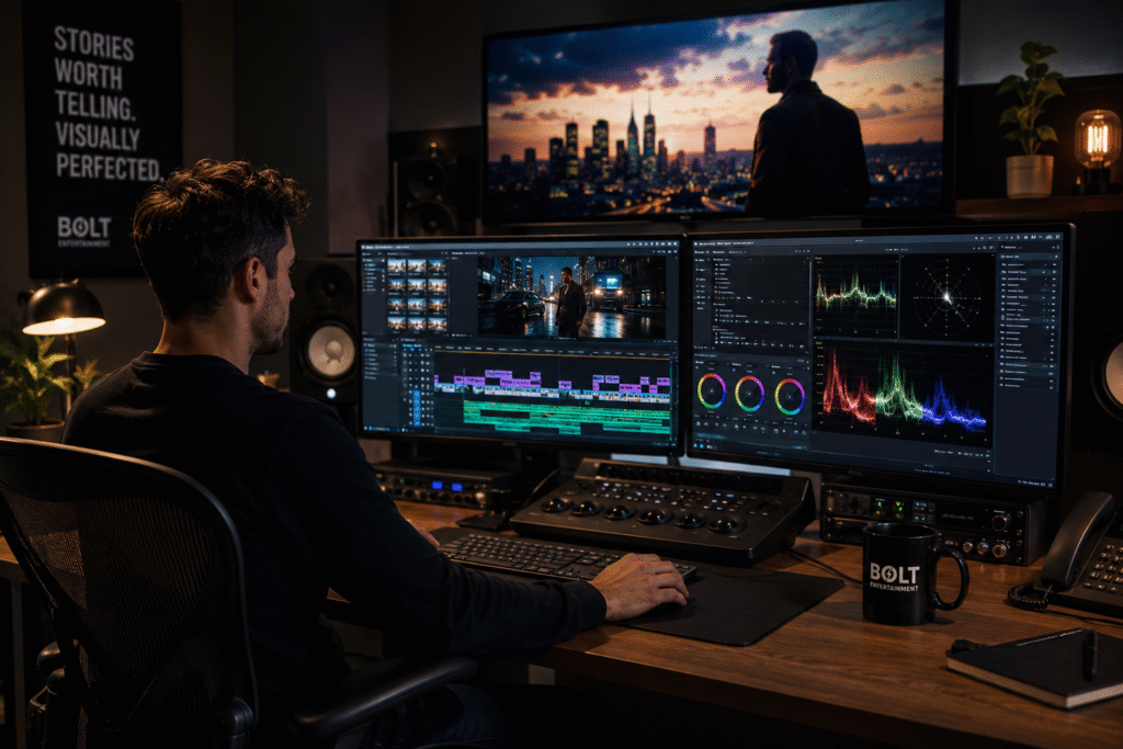 Man working on video editing