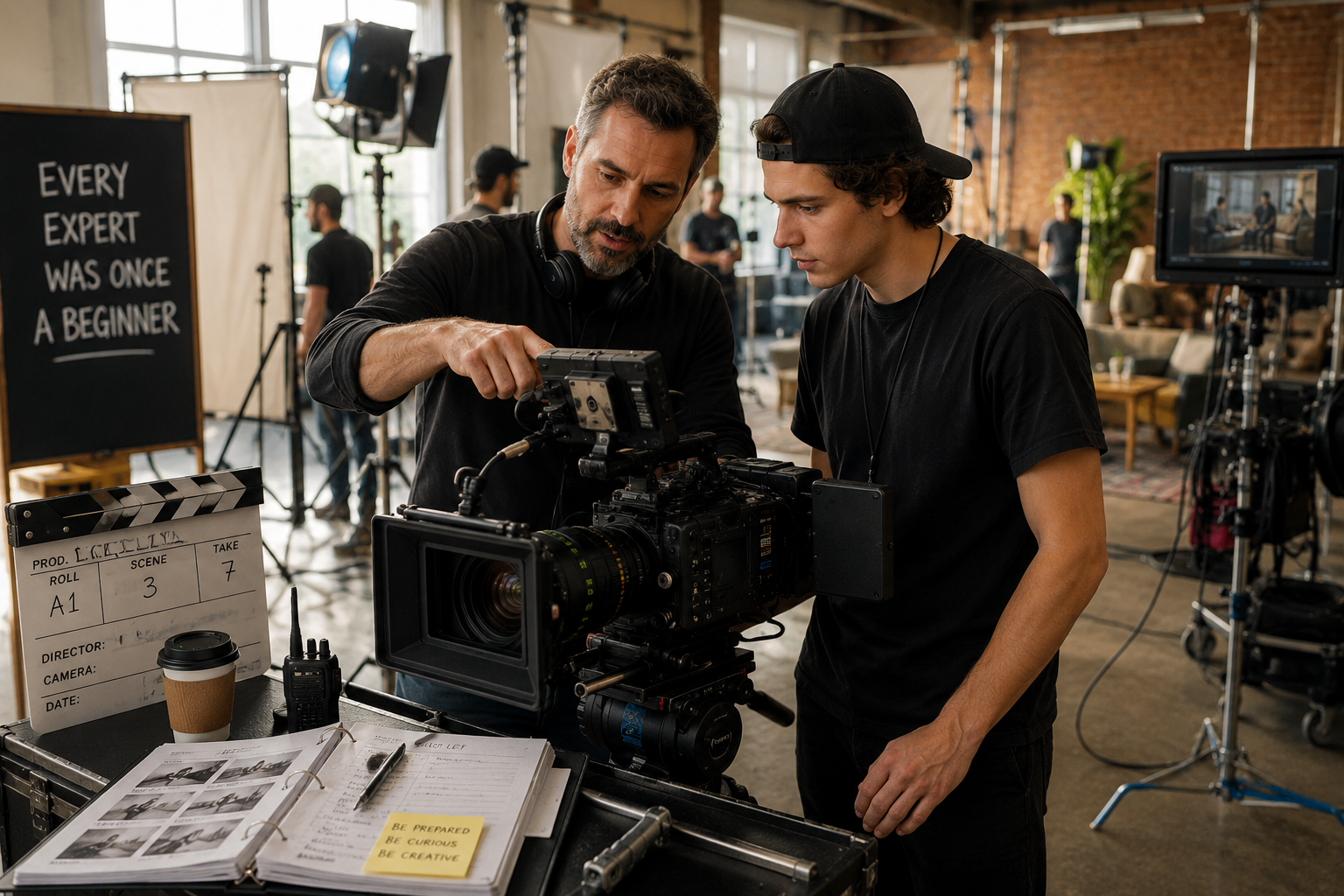 An intern on a production set