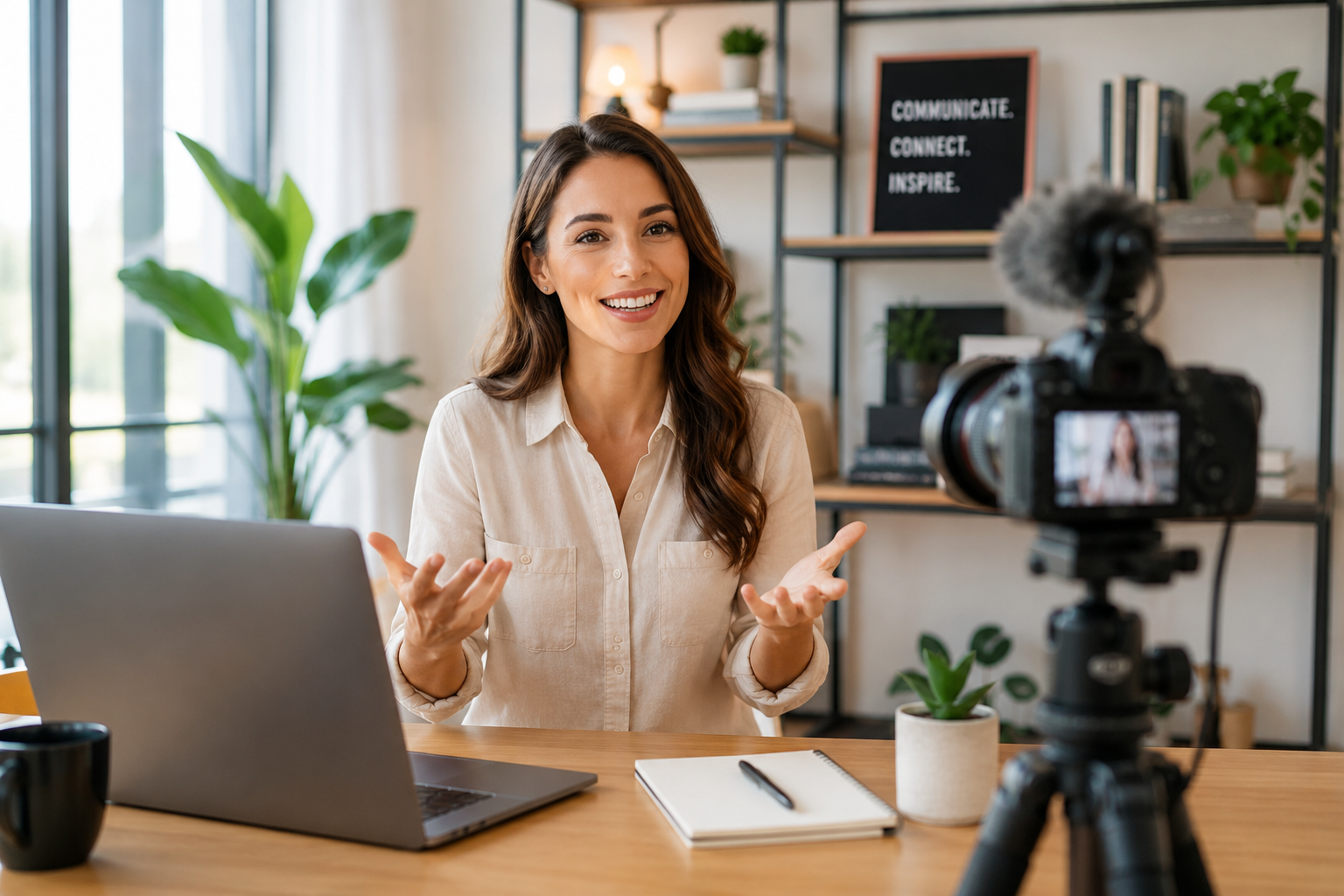 Professional recording personalized video content in a modern digital workspace.