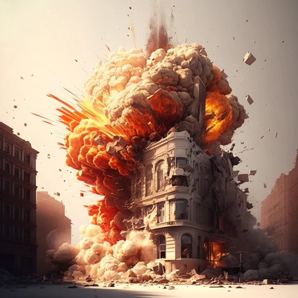 Bomb blast on building illustration