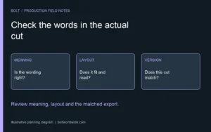 Illustrative localized video review comparing approved wording, on-screen layout and matching language versions